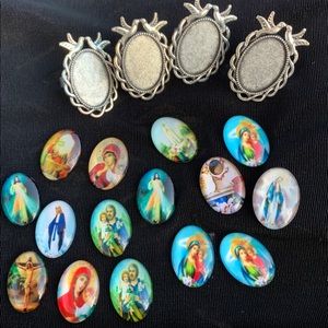 Lot of Adjustable Rings Jesus & Mary Cabochons